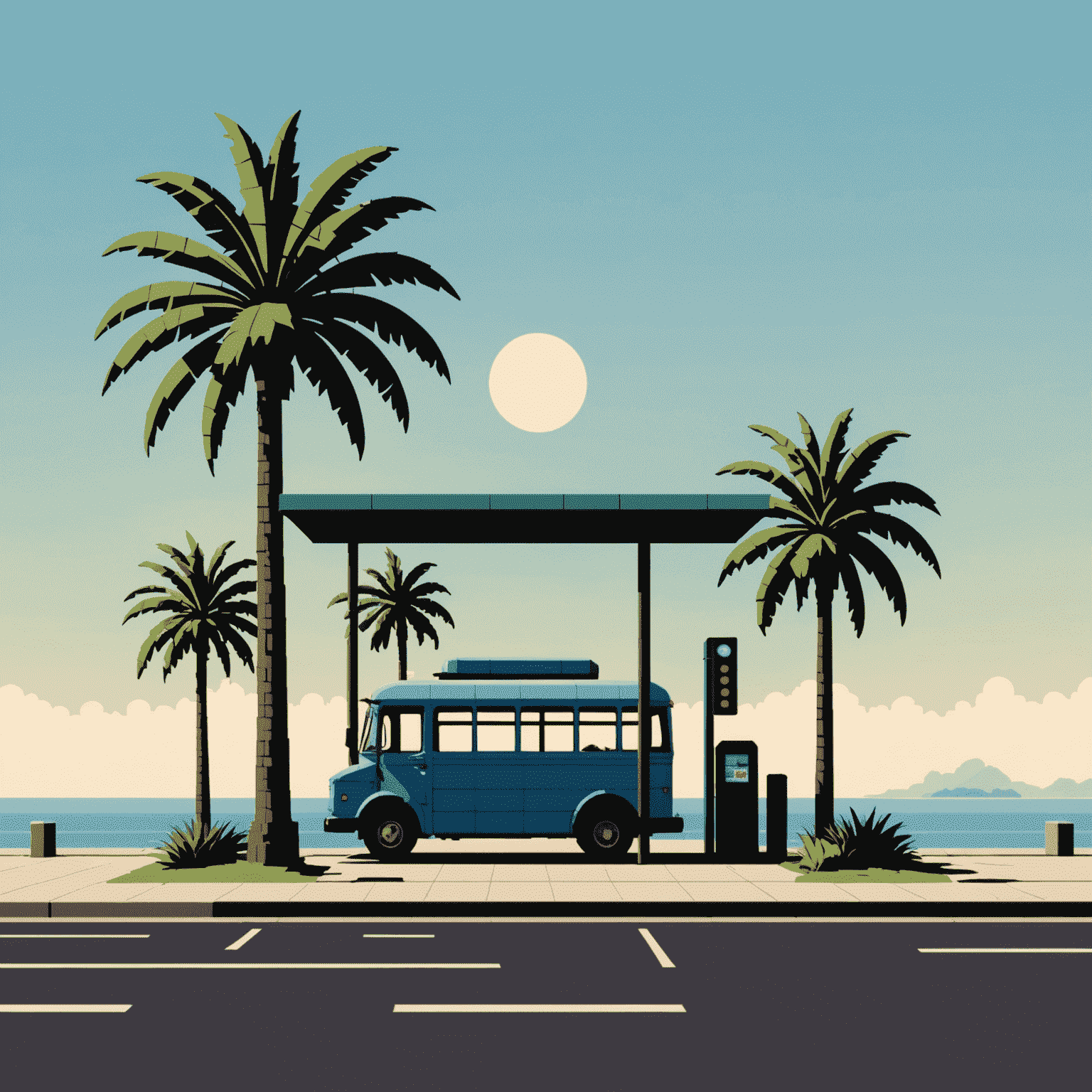 NostalgiaGrid logo featuring a pixelated bus stop silhouette with palm trees