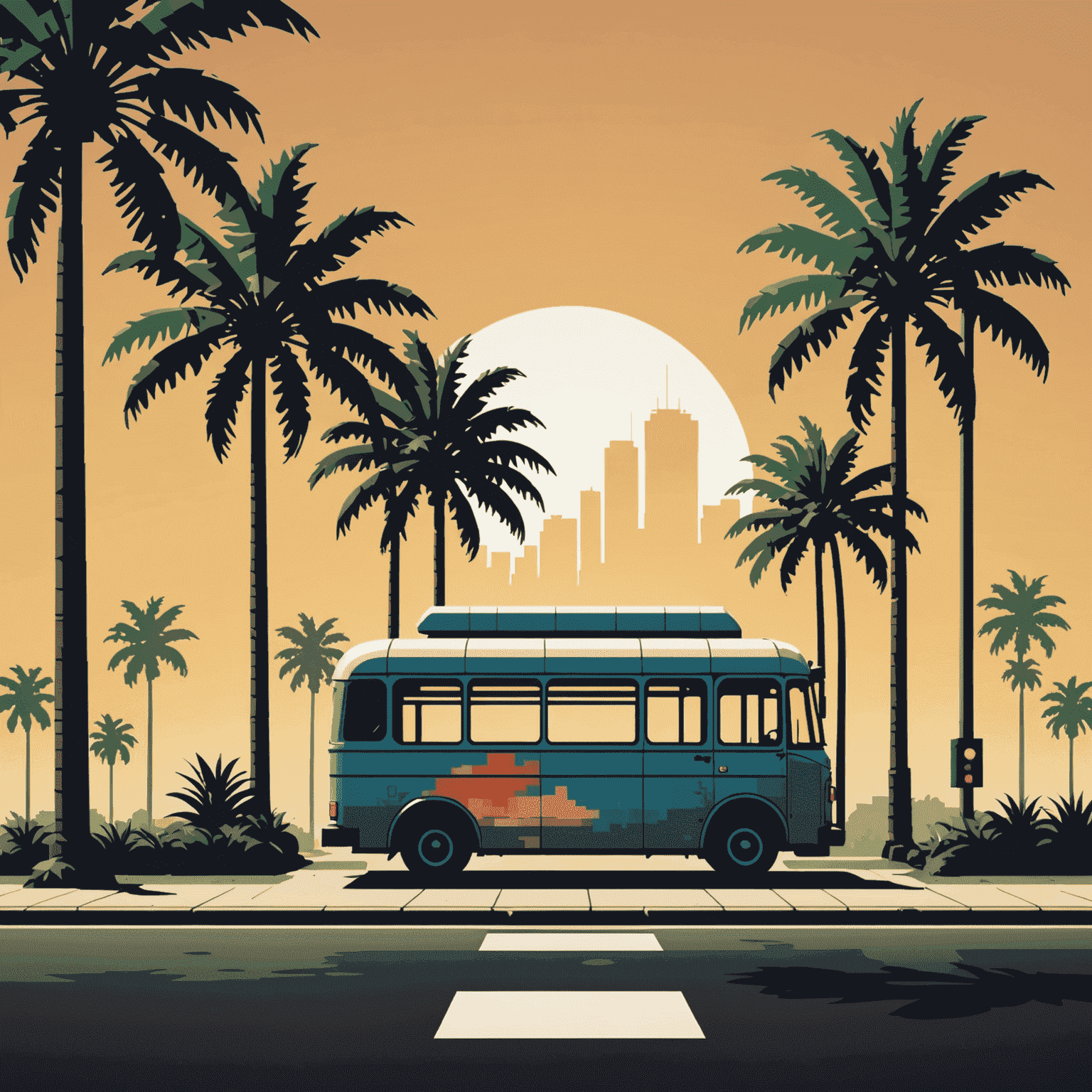 NostalgiaGrid logo featuring a pixelated bus stop silhouette with palm trees