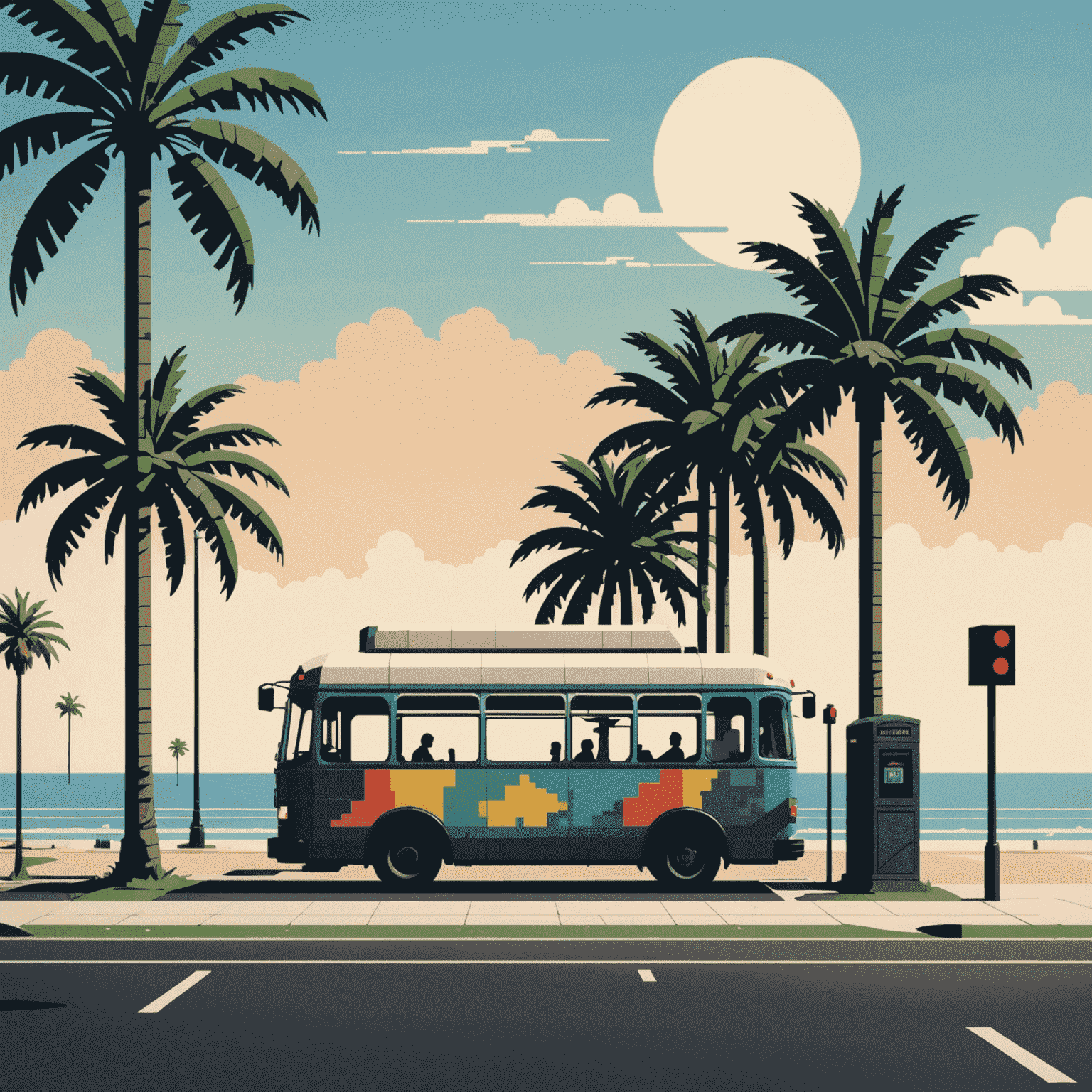 NostalgiaGrid logo featuring a pixelated bus stop silhouette with palm trees