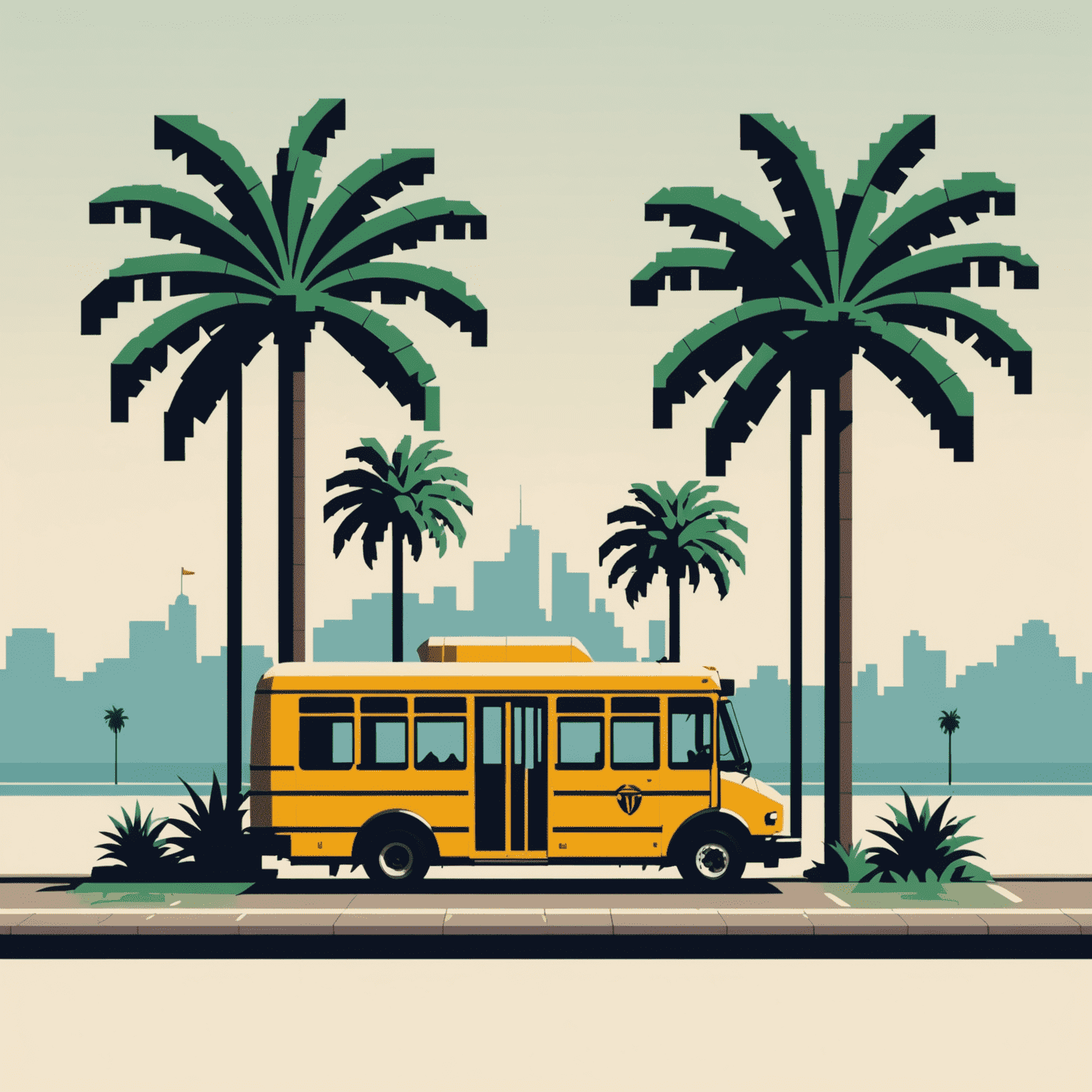 NostalgiaGrid logo featuring a pixelated bus stop silhouette with palm trees