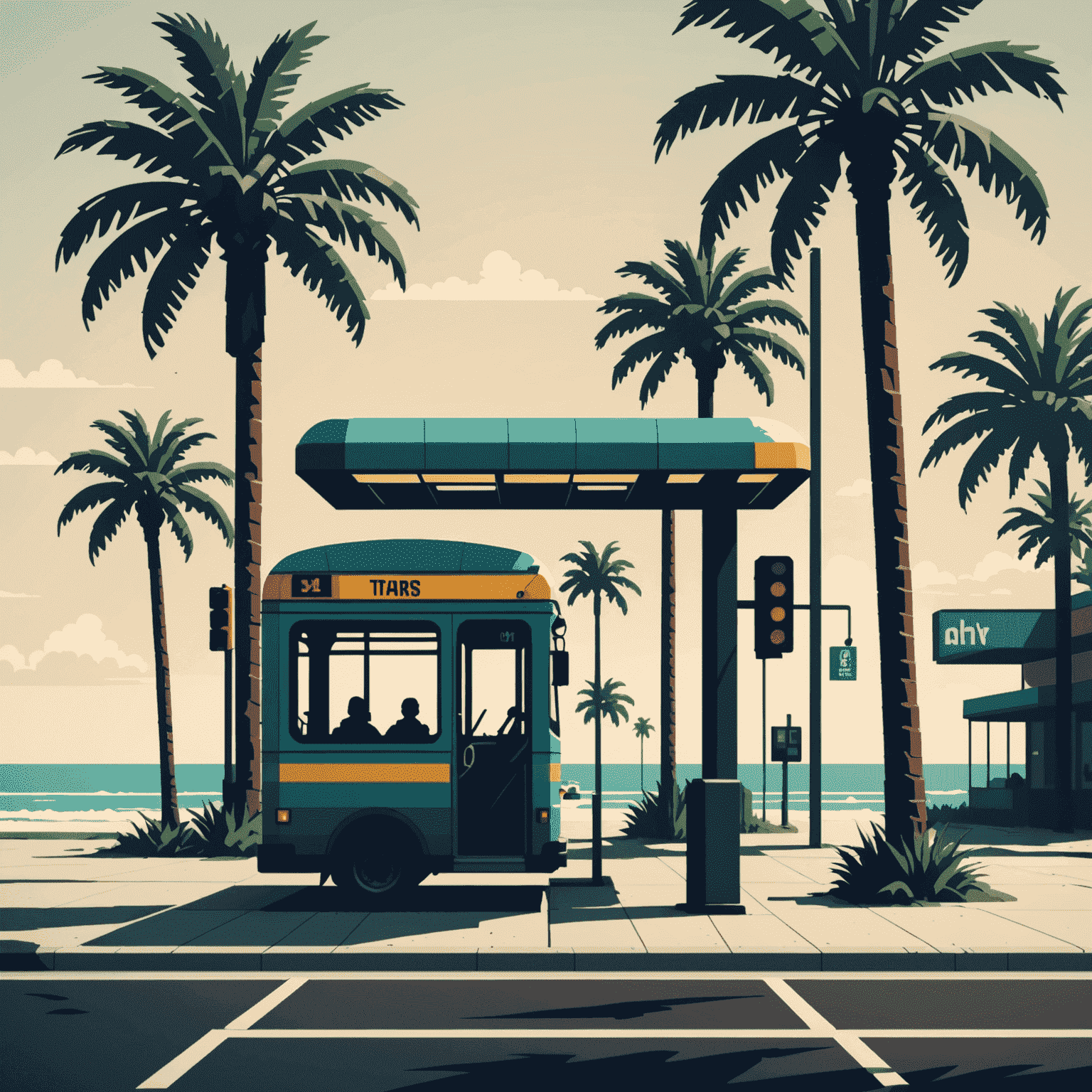 NostalgiaGrid logo featuring a pixelated bus stop silhouette with palm trees
