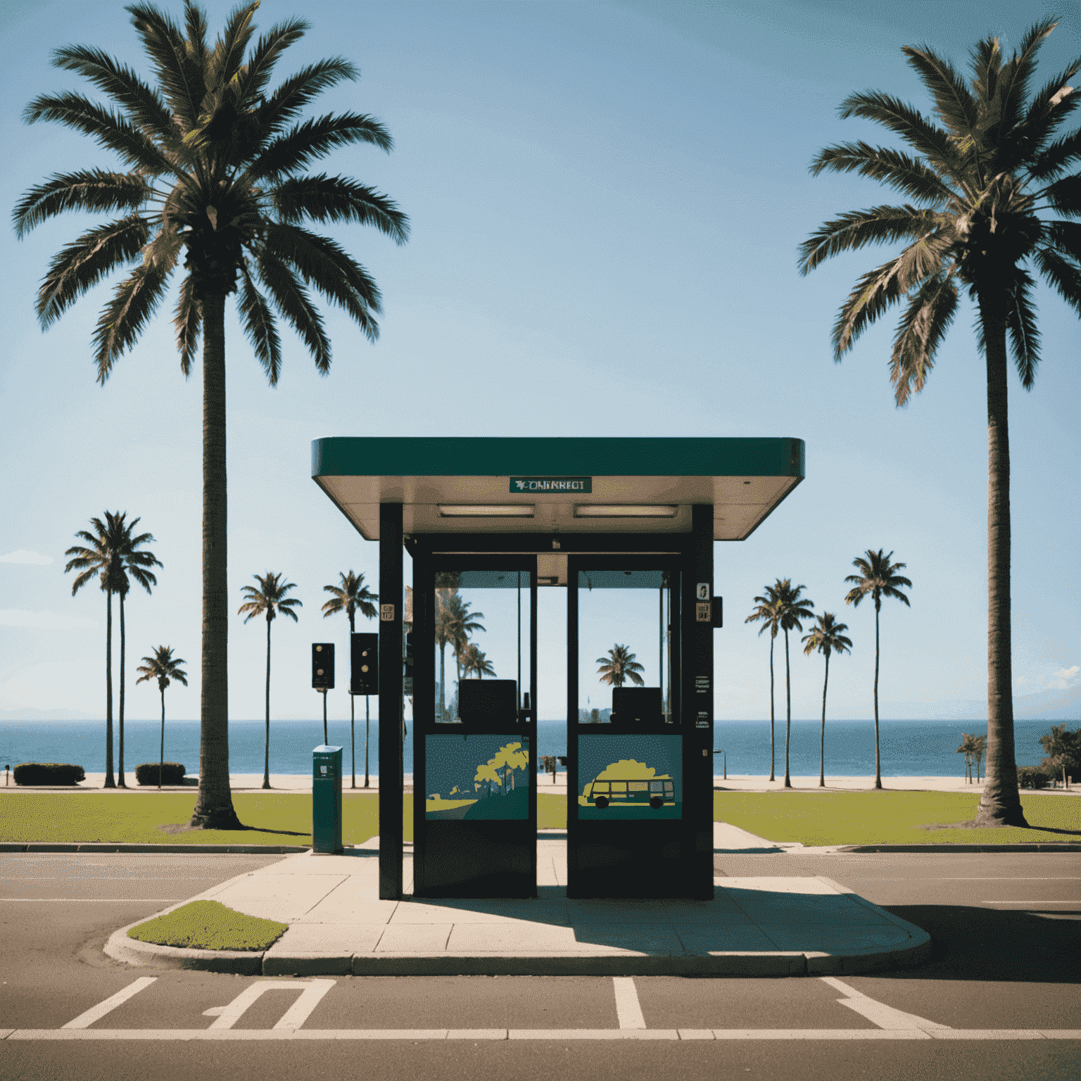 NostalgiaGrid logo featuring a pixelated bus stop silhouette with palm trees